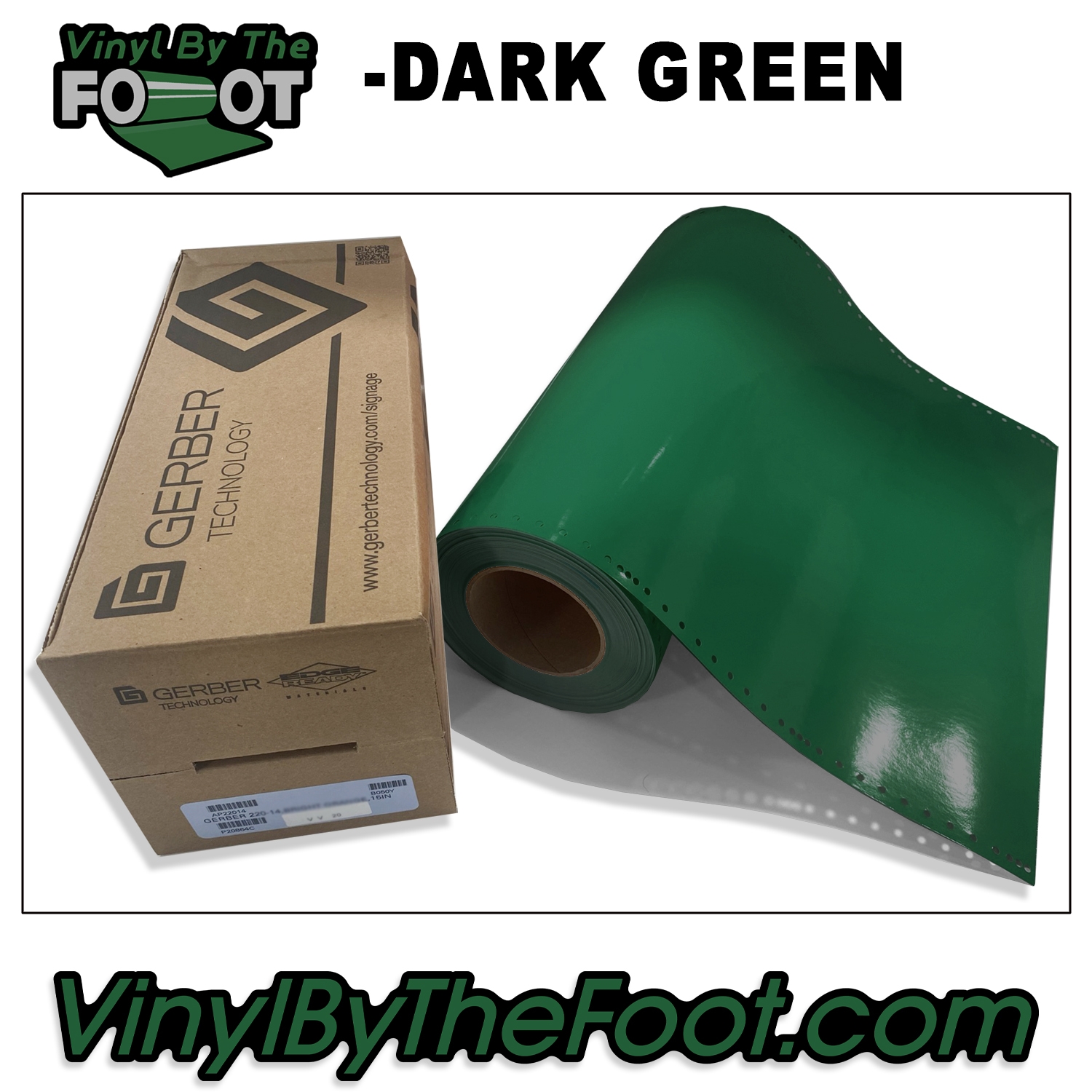 15" 3M/Gerber 220 Series Vinyl - Dark Green gerber, 3m, scotchcal, 220 series, punched, vinyl by the foot, yard, roll, quality, envision, dark green