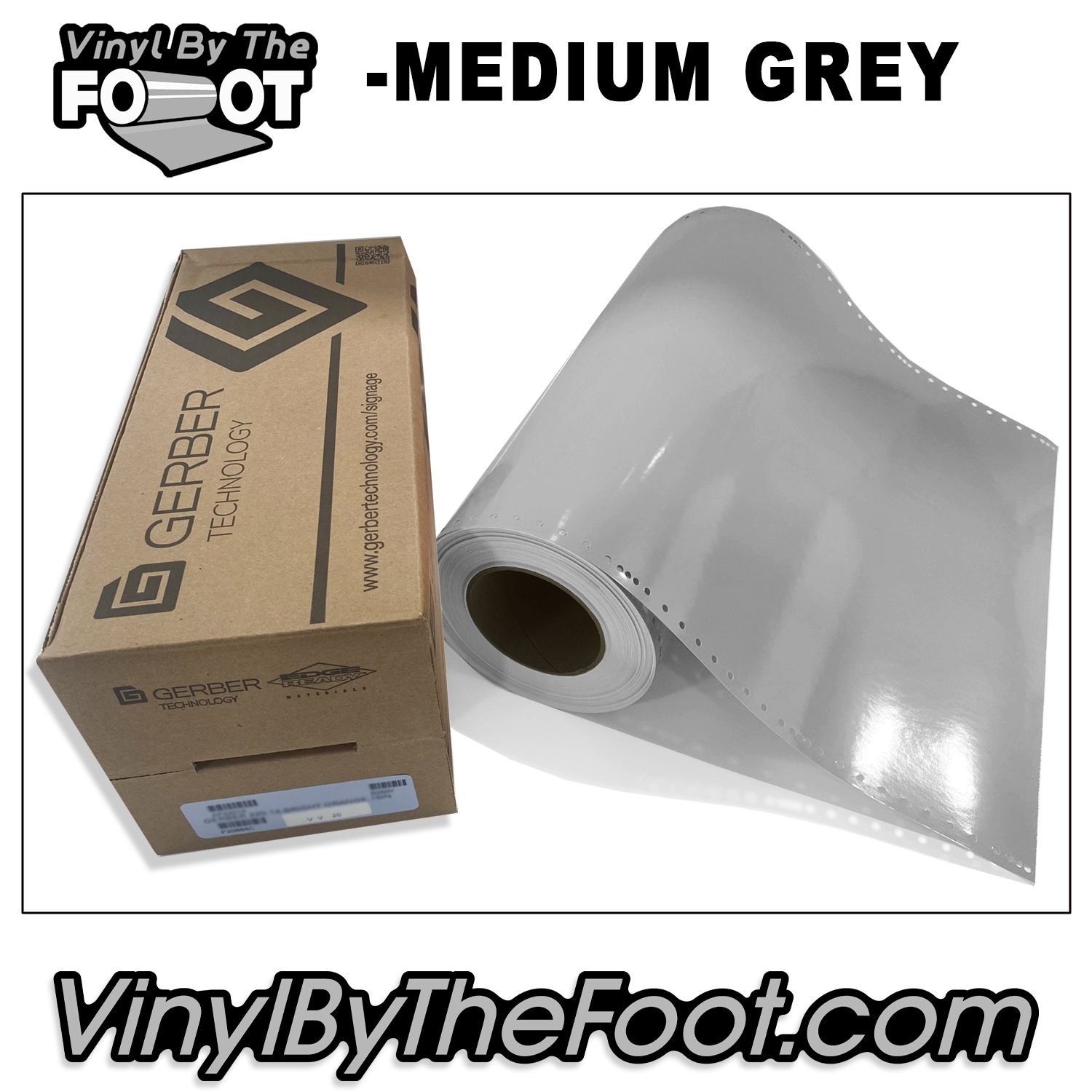 15" 3M/Gerber 220 Series Vinyl - Medium Grey gerber, 3m, scotchcal, 220 series, medium grey, punched, vinyl by the foot, yard, roll, quality, envision