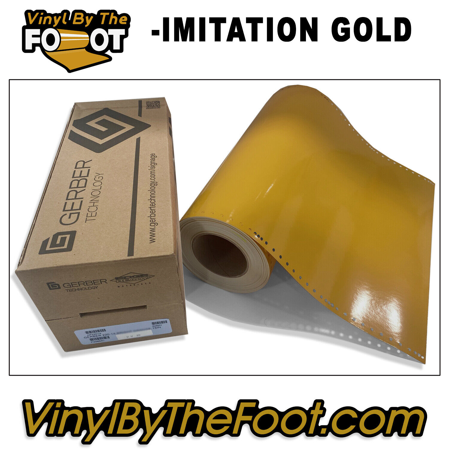 15" 3M/Gerber 220 Series Vinyl - Imitation Gold gerber, 3m, scotchcal, 220 series, punched, vinyl by the foot, yard, roll, quality, envision, imitation Gold