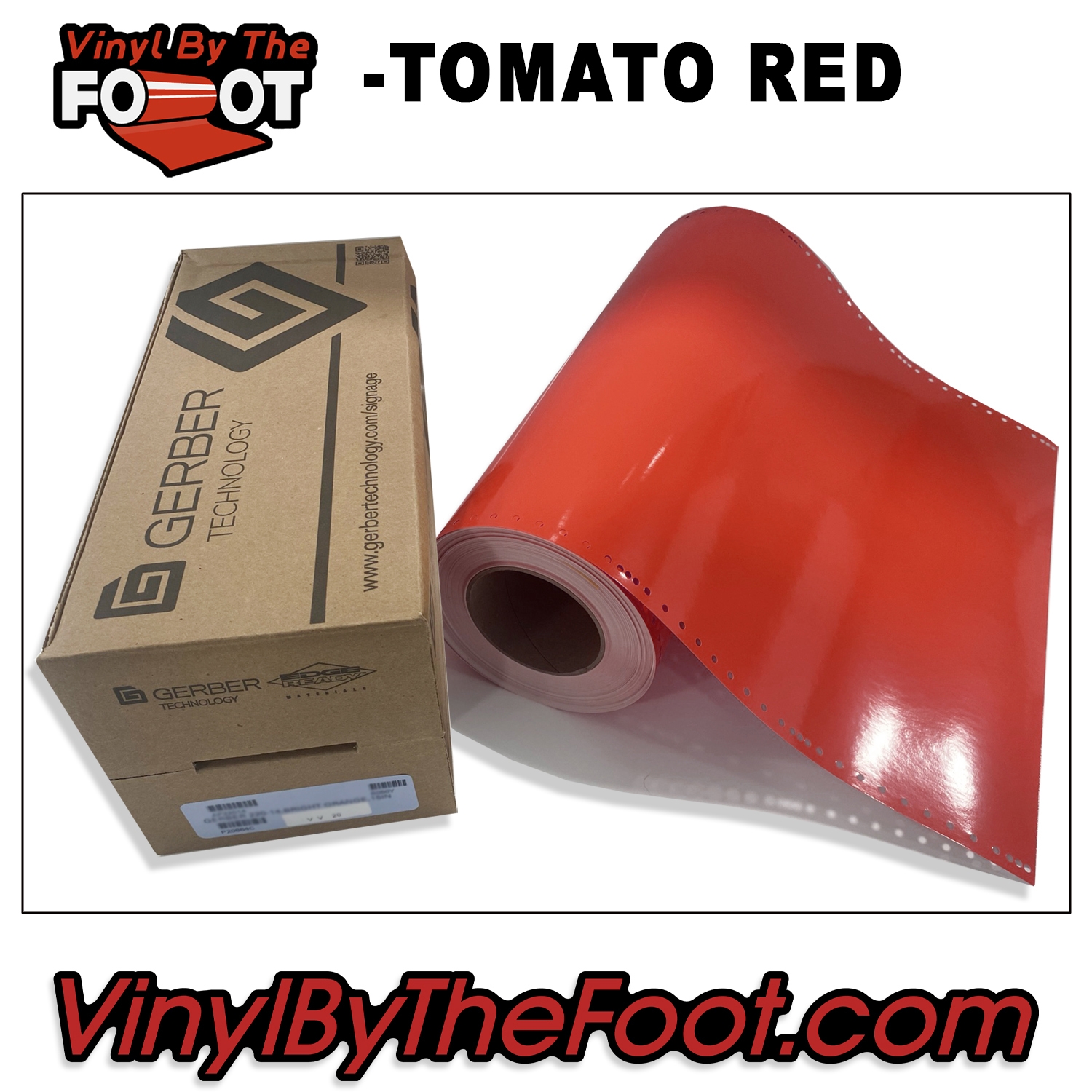 15" 3M/Gerber 220 Series Vinyl - Tomato Red gerber, 3m, scotchcal, 220 series, punched, vinyl by the foot, yard, roll, quality, envision, tomato red